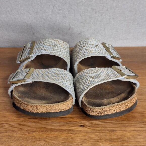 Birkenstock Arizona Women’s 7 EU 38 Narrow Shiny Python Blue Gold Slide Sandals - Picture 2 of 10